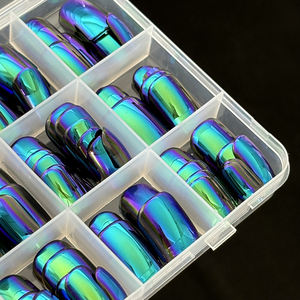 144 faux ongles à presser, effet miroir chromé bleu, dégradé scintillant, brillant, courts, carrés, couvrant entièrement l'ongle, pour femmes - Product Image 3