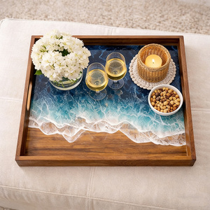 Bandeja de Servir de Madera con Temática de Playa, Bandeja de Resina y Madera con Ondas del Océano, Bandeja para Desayuno para <span class=keywords><strong>Hotel</strong></span> y Restaurante - Product Image 2