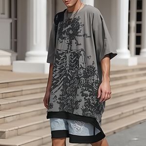 Punk Aesthetic <strong>Goth</strong> Skull Graphic T-Shirt New Model Oversized Knitted Top Skeleton Streetwear Alternative Grunge <strong>Tshirts</strong> for Men - Product Image 5