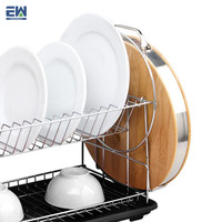 Küchen arbeits platte Stahl Zweistufiges Metalldraht regal Einfach zu installieren Anti-Resistance Dish Drying Stand Rack