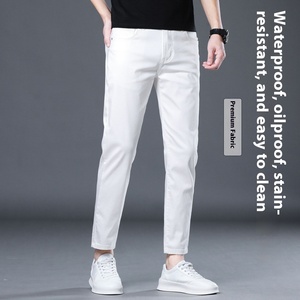 <span class=keywords><strong>Jean</strong></span> droit d'été haut de gamme pour hommes Pantalon <span class=keywords><strong>skinny</strong></span> court blanc coupe ajustée résistant à la saleté <span class=keywords><strong>Jean</strong></span> stretch pour hommes - Product Image 1