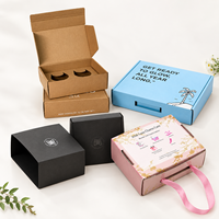 Boîte d'expédition personnalisée avec impression couleur intégrale intérieure et extérieure, fermeture éclair, adhésif auto-collant, compartiments et poignée