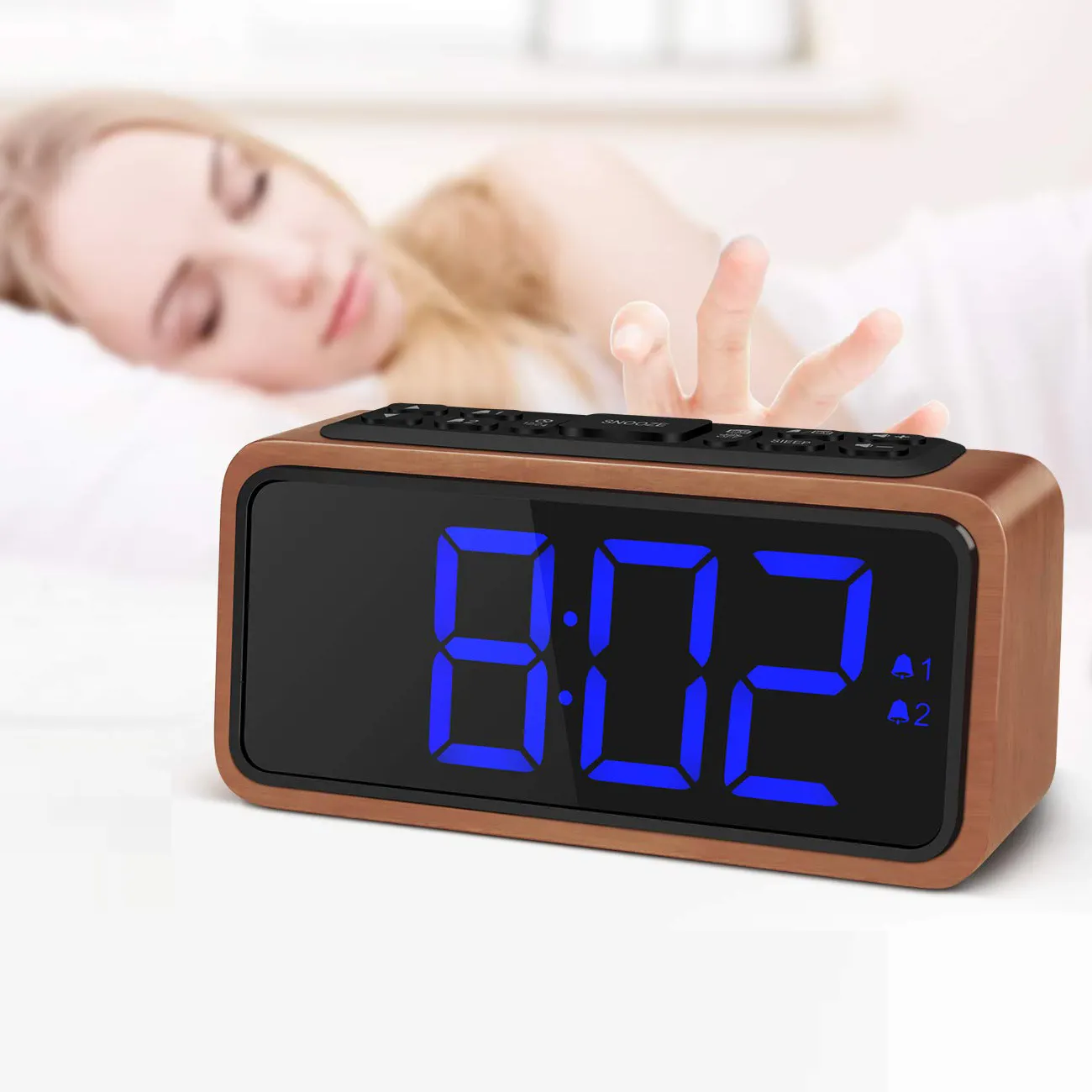 Double Alarme Snooze Grand Écran LED 12hr 24hr Format FM Radio Réveil Numérique pour Chambre