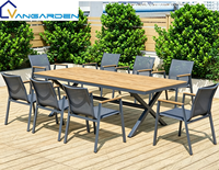 Ensemble table et chaises d'extérieur modernes en plastique et bois, avec chaises en aluminium, séchage rapide, respirant, empilable, pour balcon et hôtel