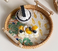Plateau de service multifonctionnel en rotin naturel tissé à la main, style bohème, coquillages, pour gâteaux, pain, pique-nique, rangement, luxe moderne