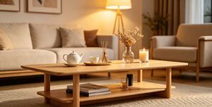 Table basse moderne en bois massif avec étagère de rangement, mobilier minimaliste pour salon - Product Image 3
