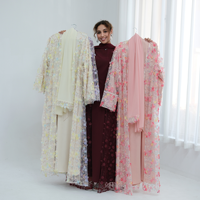 Abaya de luxe en polyester pour femmes, robe musulmane, dentelle brodée, ensemble 3 pièces, cardigan, robe intérieure, hijab, mariage