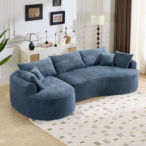 Modern Three Seat Corner <b>Sofa</b> with <b>Wood</b> <b>Frame</b> and Blue Chenille Fabric Cushion Back Modular Design for Villa Living Rooms - Product Image 5