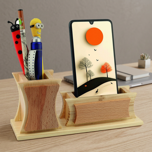 Porte-stylo avec support pour téléphone, organisateur de bureau multifonctionnel, style simple, fait main, cadeau promotionnel - Product Image 4