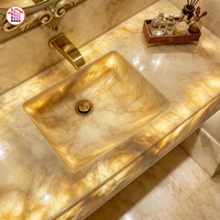 Comptoir de salle de bain d'hôtel en onyx, lavabo simple en onyx blanc naturel, lavabo en onyx sur mesure, meuble-lavabo en pierre lumineuse à LED