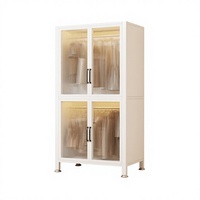Armoire autoportante en acier pour chambre à coucher, meuble de rangement avec panneau transparent, porte en métal, résistante à l'humidité