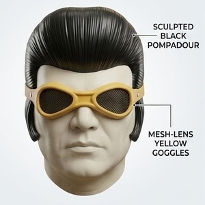 Masque en latex style rock and roll Elvis avec perruque, thème amusant et original pour déguisement d'Halloween, mascarade, cosplay, 18 ans et plus - Product Image 2