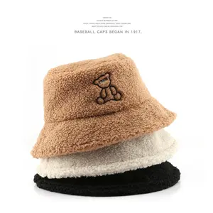 Custom Fashion Fluffy Faux Fur Warm Fisherman Hat Lamb Wool Winter Bucket Hat For Women