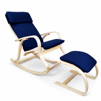 Ensemble Fauteuil à Bascule et Repose-Pieds Moderne Bleu Marine avec Revêtement Doux et Base Courbe en Bois pour Ameublement Domestique – Vente en Gros