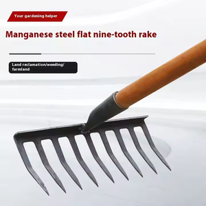 Rastrillo de acero al manganeso de grado industrial Grada de clavos de 9 dientes Mango largo Grada agrícola y de jardín Multifuncional - Product Image 3