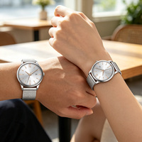 Ensemble de montres à quartz pour couple, boîtier et bracelet en acier inoxydable, montre-bracelet pour homme et femme, cadeau de la Saint-Valentin, logo personnalisé