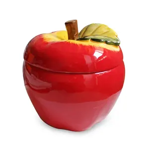 อาหารเกรดการออกแบบ Apple ขวดเก็บโดโลไมต์แอปเปิ้ลรูปร่างขวดบิสกิตแฮนด์เพ้นท์เซรามิกผลไม้รูปร่างขวดคุกกี้