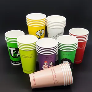 Wholesale custom logo 12oz paper cup biodegradable disposable coffee cup factory supplier coated single wall paper cup