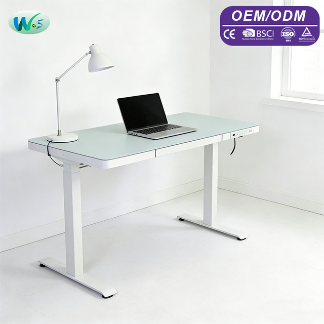 Wholesale Single Motor Smart Memory Height Function Electric Lifting Function Glass Desk With Drawer Supports USB Interface