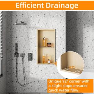 מפעל ODM ו-OEM נישה למקלחת מפלדת אל-חלד 304 בגודל 30x90x10 ס\\\"מ בציפוי פליז מוברש PVD עם 3 מדפים, ללא צורך באריחים, אחסון נישה לאמבטיה - Product Image 6