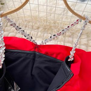 Vestido Maxi sin Mangas con Tirantes de Cristal y Lazo en Bloques de Color para Mujer - Elegante Vestido de Noche Formal de Moda - Product Image 5