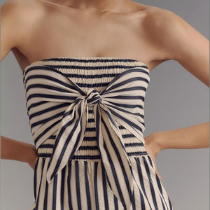 2025 tute da donna con motivo a righe all'ingrosso personalizzate 2025 stagione estiva senza maniche Casual da donna pagliaccetto corto da spiaggia con fiocco - Product Image 2