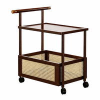 Table d'appoint mobile en bambou 50cm 70cm à deux niveaux avec roulettes pour salon et salon de beauté – Vente en gros directe
