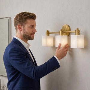 Modern Marble <b>Wall</b> <b>Sconce</b> Square Minimalist Design Brass Finish Indoor Bathroom Decor <b>Lighting</b> Fixture - Product Image 1