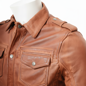 Chemise en cuir veste de Baseball chemise personnalisée en cuir véritable chemises hommes Tan - Product Image 1