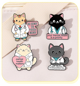 4 phong cách sức khỏe Tâm thần mèo bác sĩ men pins trâm cài với tích cực quotesvibrant bền phù hiệu cho món quà - Product Image 2
