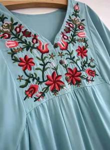 Mujeres Casual Plain Cantidad Primavera Verano Algodón Floral Bordado Mexicano Festival Túnica Blusa Vestidos de cintura alta <span class=keywords><strong>Ropa</strong></span> - Product Image 3