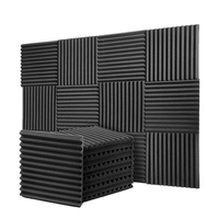 Paneles de pared de espuma negra para estudio de oficina, paquete de 12 unidades de 1X12X12 pulgadas, insonorizados, con cuña acústica