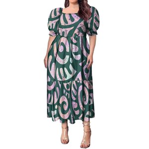 Hot Sales Pacific Island <strong>Dress</strong> Pattern Tapa Design Ruffle Puff Sleeve Midi <strong>Dress</strong> <strong>Plus</strong> <strong>Size</strong> Melanesia Womens Pleated Tiered <strong>Dress</strong> - Product Image 2