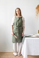 Tablier à bavette à manches en lin naturel de couleur personnalisée pour femmes et hommes uniforme de salon doux avec poches pour la cuisine