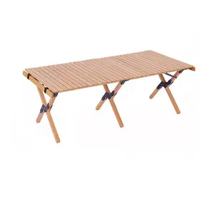 आउटडोर उच्च गुणवत्ता पिकनिक लकड़ी रोल लकड़ी पिकनिक फोल्डिंग आउटडोर आधुनिक अनुकूलित लकड़ी की मेज