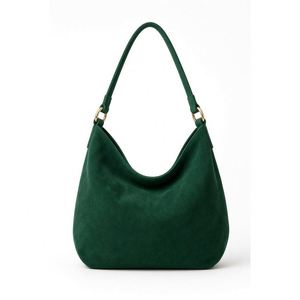 Bolso de Hombro Tipo Hobo de Gamuza Verde Esmeralda para Mujer, Suave y Holgado, con Herrajes Dorados, Logotipo Personalizado, Venta al Por Mayor, OEM - Product Image 4