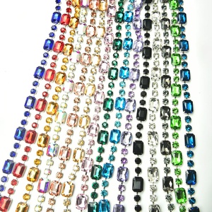 Adorno de tela con pedrería doble de 8 mm redonda y rectangular de 13x18 mm, base chapada eléctricamente, para costura artesanal, para vestidos de <span class=keywords><strong>boda</strong></span> y fiesta de graduación - Product Image 1