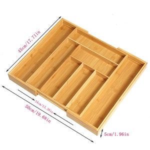 Bamboo 8 Compartment Knife <b>Storage</b> <b>Box</b> Extendable <b>Drawer</b> Organizer Rectangular Tableware Holder - Product Image 4