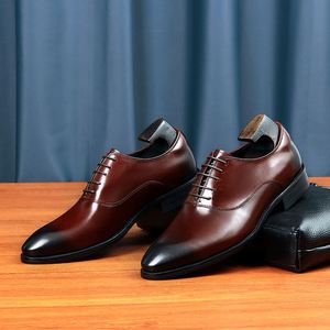 Business Formal Shoes for Men Genuine Leather Slip-on Anti-slip Comfortable Lightweight Breathable Wedding Shoes <b>Pointed</b> Toe - Product Image 2