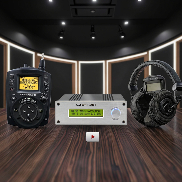 CZERF 25W FM Transmitter 0-25W Adjustable Wireless Radio Station Aluminum Alloy Audio Input 87-108MHz Mono Stereo PLL Broadcast