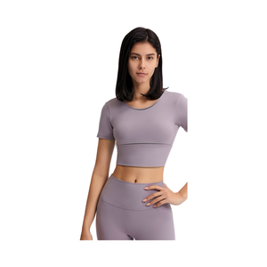 Tùy chỉnh mới rốn ngắn Yoga T-shirt với miếng đệm ngực, cảm ứng nữ tính, Rỗng ra đẹp trở lại, thể thao tay áo ngắn - Product Image 4