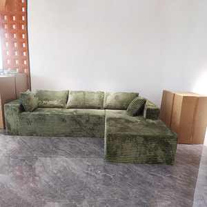 Divano Sezionale Convertibile in Schiuma Sottovuoto Personalizzato, in Corduroy Verde Premium, Salvaspazio, a Forma di L, per Soggiorno - Product Image 2