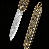 Nouveau mini couteau de poche en acier Damas VG10, couteau pliant porte-clés avec manche en cuivre gravé, cadeau EDC portable