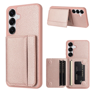 Custodia in Pelle Litchi con Slot per Carte e Supporto Magnetico per Samsung Galaxy S25 Edge Plus S24 Ultra S23 FE S22 <span class=keywords><strong>S21</strong></span>, <span class=keywords><strong>Cover</strong></span> Posteriore in <span class=keywords><strong>Silicone</strong></span> - Product Image 4