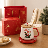 Maßgefertigtes Weihnachts-Keramikbecher-Geschenkset mit Wärmeuntersetzer, Facettierter Kaffeebecher, Bambusdeckel, Löffel, Logo-Druck, Großhandel