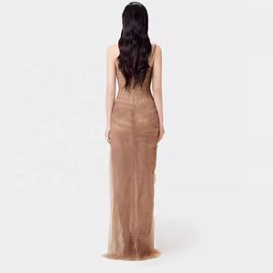 Abito da <span class=keywords><strong>donna</strong></span> Bettergirl Vietnam Niche Design monospalla in pizzo a rete plissettato, nuovo modello estivo tinta unita, vestito lungo da <span class=keywords><strong>donna</strong></span> - Product Image 4