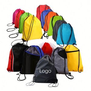 Portable Unisex Nylon Bag Travel Sport Gym Camping Waterproof <b>Drawstring</b> Back Pack With Custom Printed Logo - Product Image 6