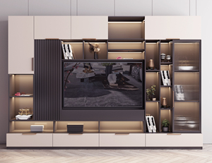 Mueble de <span class=keywords><strong>TV</strong></span> Personalizado Moderno de Lujo con Gabinetes de Vidrio con Luces LED, Estante <span class=keywords><strong>para</strong></span> Sala de <span class=keywords><strong>TV</strong></span> con Panel, Mueble de Pared <span class=keywords><strong>para</strong></span> <span class=keywords><strong>TV</strong></span> - Product Image 1