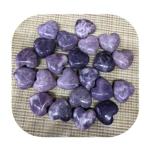 Wholesale hand made 30mm healing crystals love stone natural purple lepidolite carved heart for gift