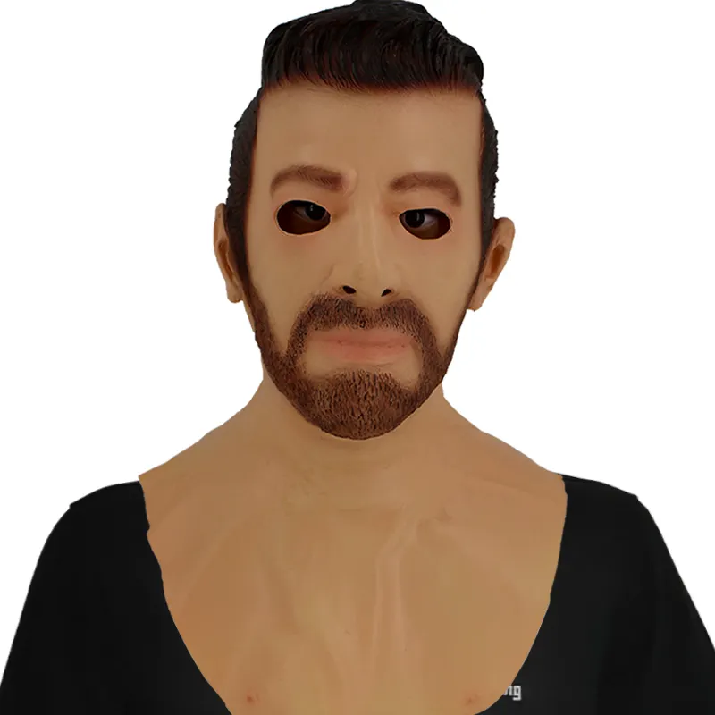 Halloween Masquerade Realistic Facial Whole Face Customized Party Horror Latex Uncle Beard Hood Human Man Mask